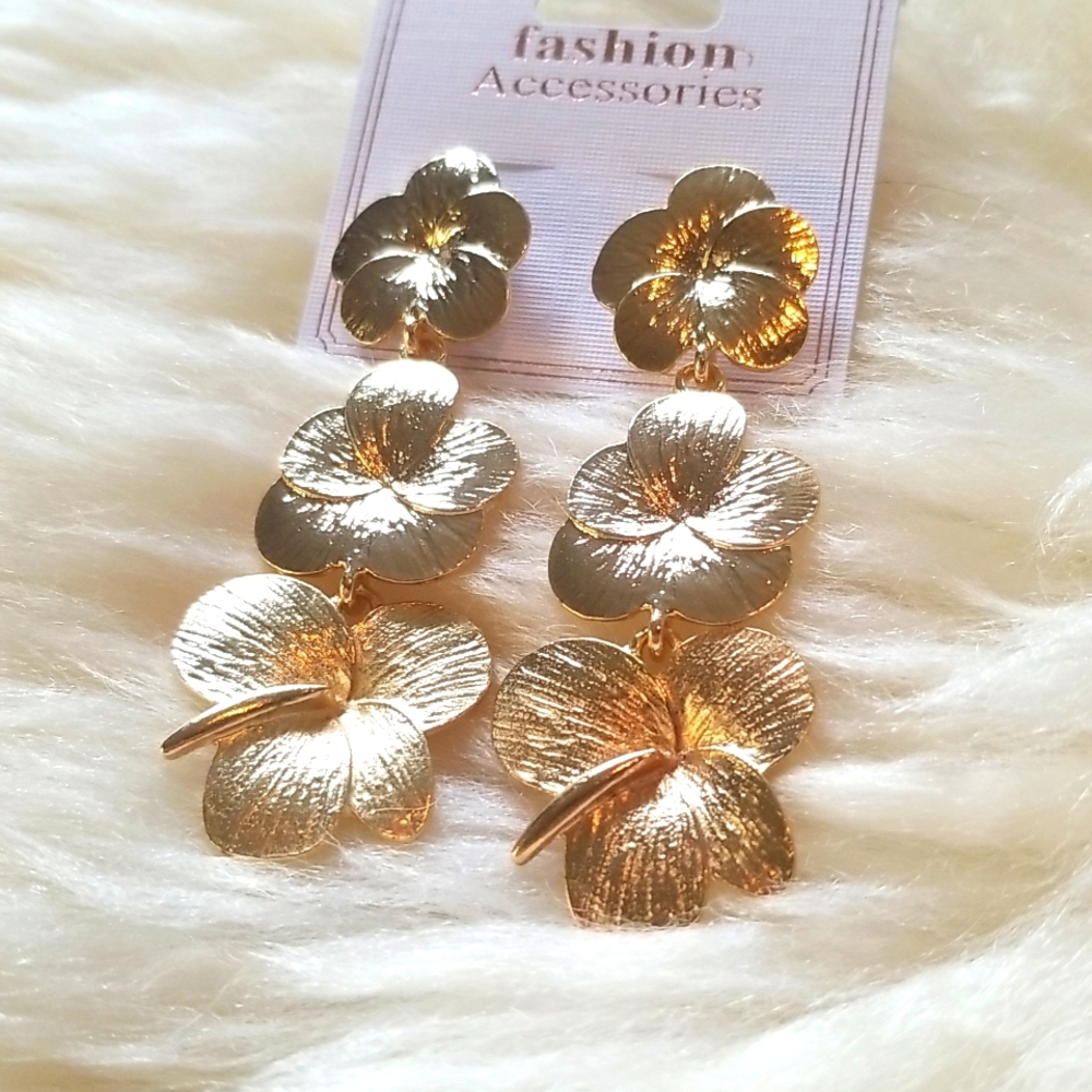 3 for $15 Gold Floral Drop Earrings